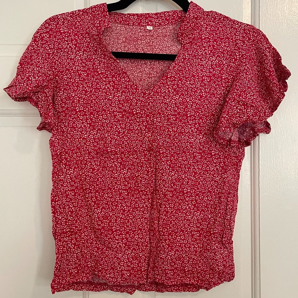 Red flutter-sleeve T-shirt